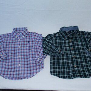 Lot of 2 Boys Ralph Lauren Nautica Plaid Long Sleeve Button Up Shirt Sz 12m
